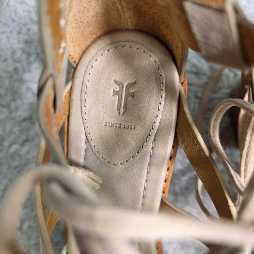 Frye Brielle Gladiator Sandals White Multi Leather Lace‎ Up Womens 8M Excellent